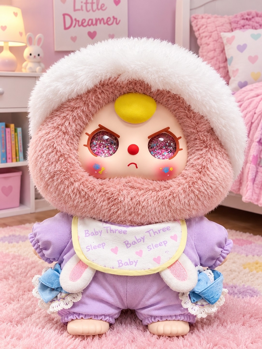 Baby Three Sweet Dreams 400% Plush Baby Doll in Pink Fuzzy Hood